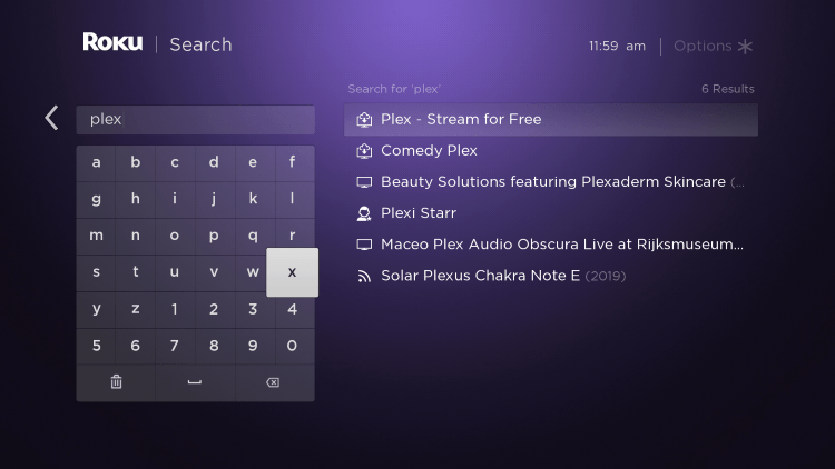 Enter “Plex live tv” within the search bar.
