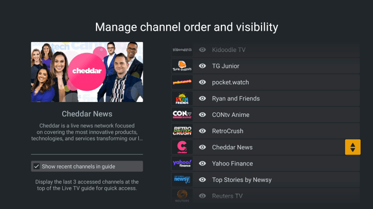 Choose any channel you prefer and click the sort toggle on the right.