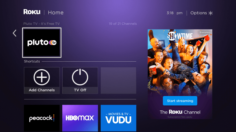 Return to the home screen and locate the Pluto TV channel to launch it.