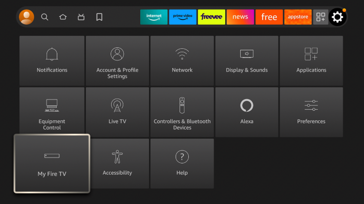 Once back on the home screen, hover over the Settings icon and click My Fire TV.